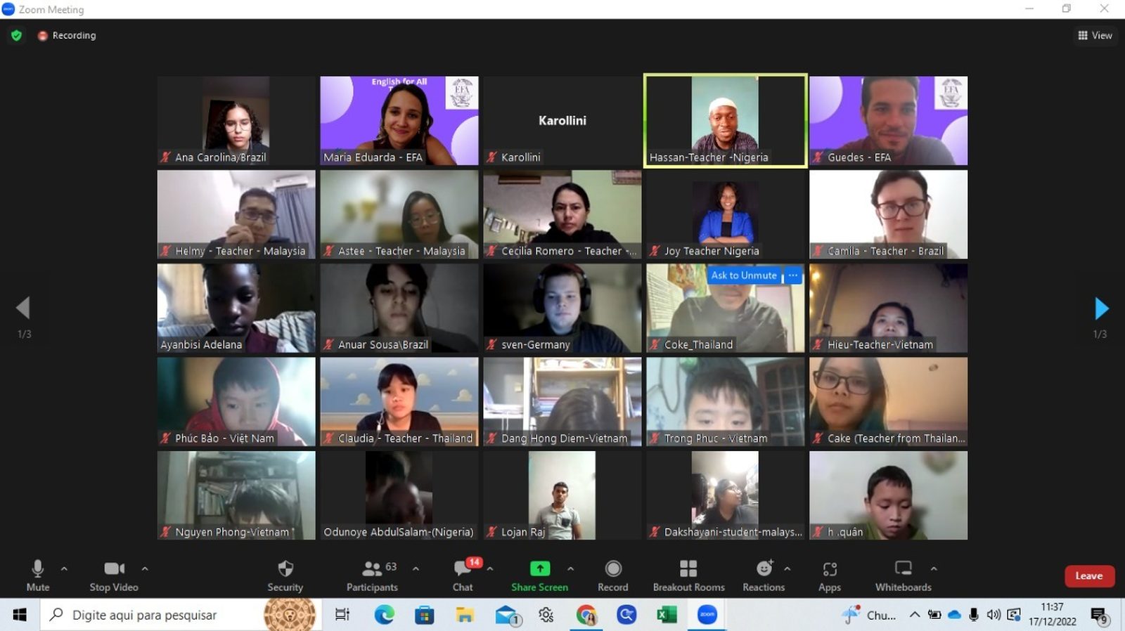 Teachers and facilitators in an English for All virtual session